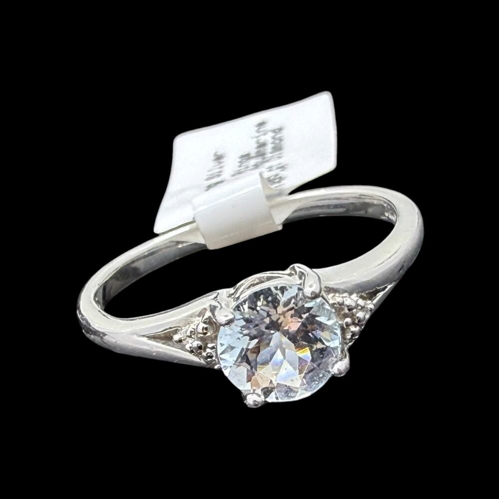 Natural Blue Aquamarine Diamond Ring 925 Sterling Silver Size 7 Solitaire March